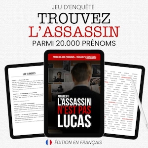 Jeu d'enquête imprimable - Trouvez l'assassin - L'assassin n'est pas Lucas - Eliminez 20 000 prénoms - PDF - Jeu iPad - Livre de puzzles