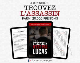 Jeu d'enquête imprimable - Trouvez l'assassin - L'assassin n'est pas Lucas - Eliminez 20 000 prénoms - PDF - Jeu iPad - Puzzle book