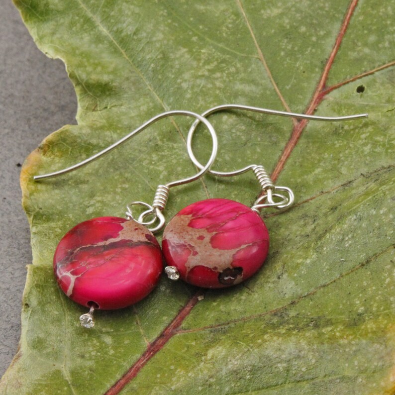 Sterling Silver and Red Dyed Jasper Earrings - Etsy