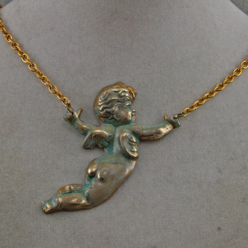 Flying Brass Cherub Necklace With 20 inch chain | Etsy