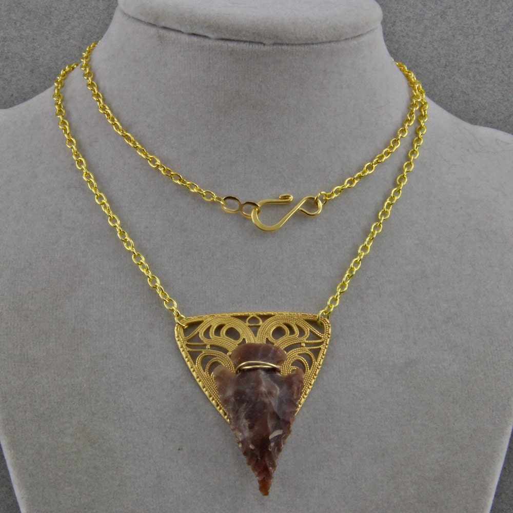 Handmade Brass and Stone Arrowhead Necklace With 22 Inch Chain - Etsy