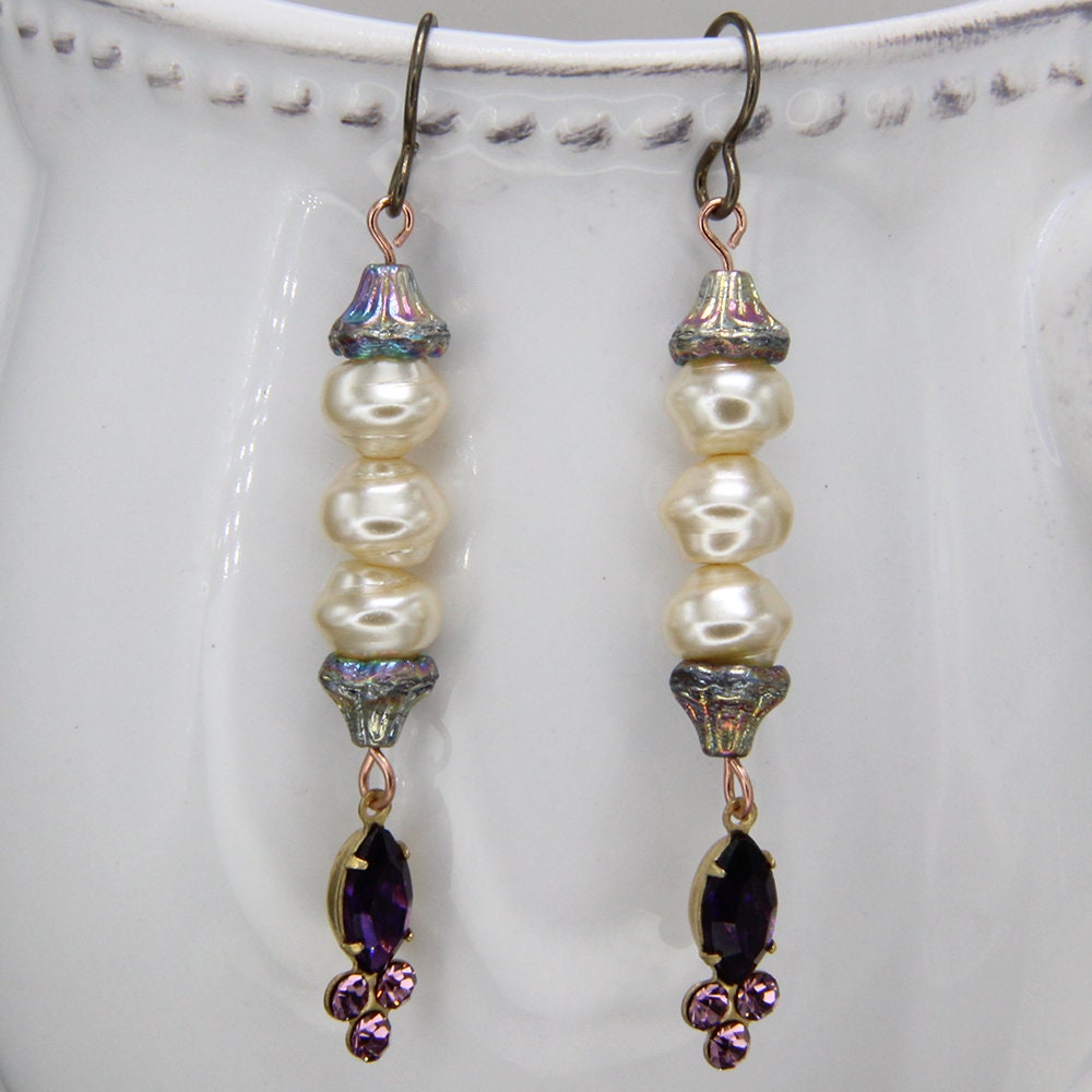 Handmade Earrings on Niobium Hooks Crystal Pearl Bride | Etsy