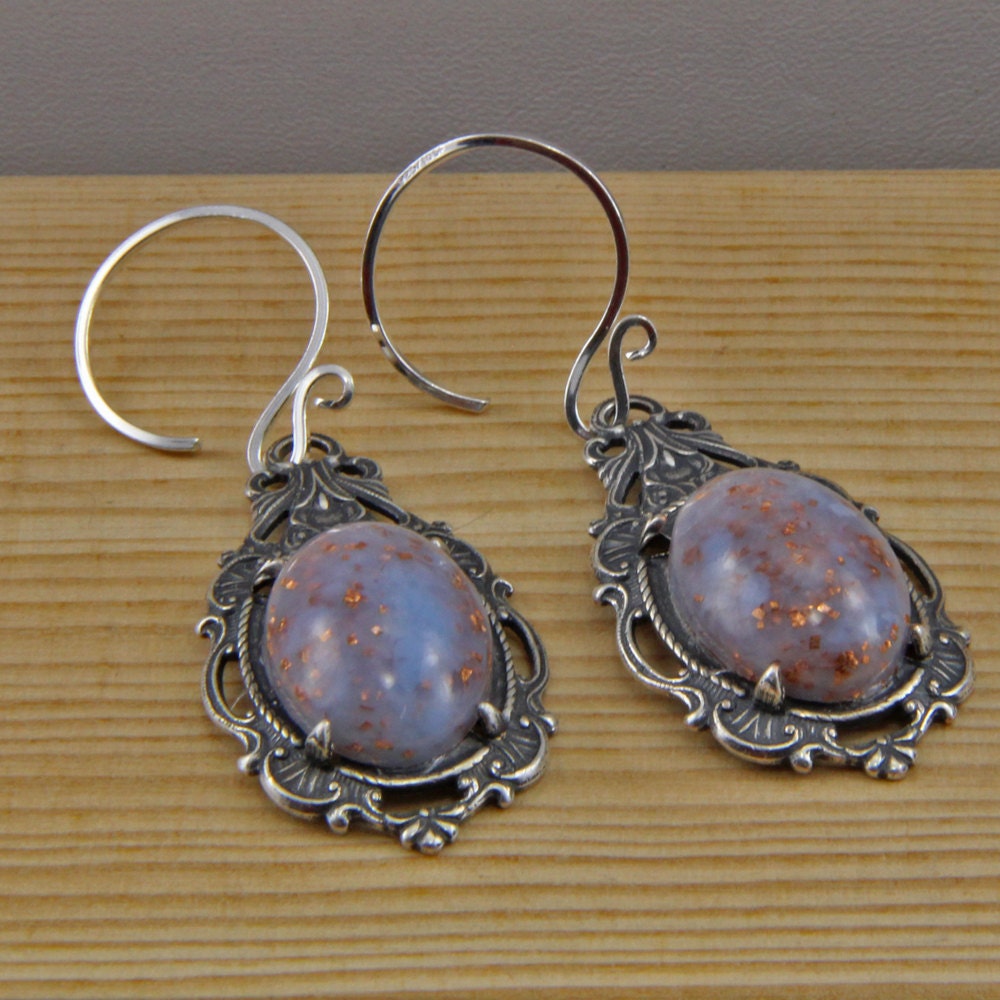Handmade Silver Plate Faux Opal Dangle Earrings | Etsy