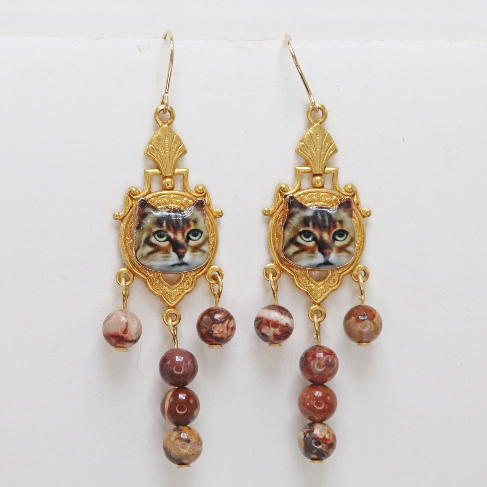 Handmade Dangle Cat Earrings Classic Gold Finish Tear Drop Etsy