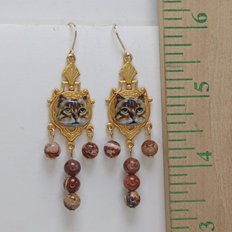Handmade Dangle Cat Earrings Classic Gold Finish Tear Drop Etsy