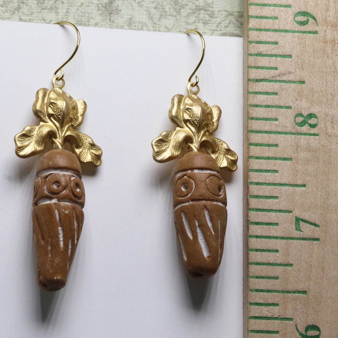 Handmade Flower Pot Dangle Earrings Gold Iris Flowers Brass Etsy