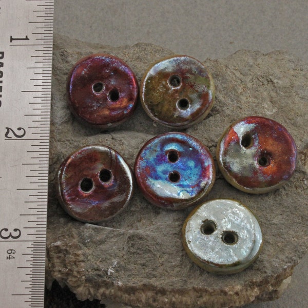 6 Raku Buttons Handmade in Raku