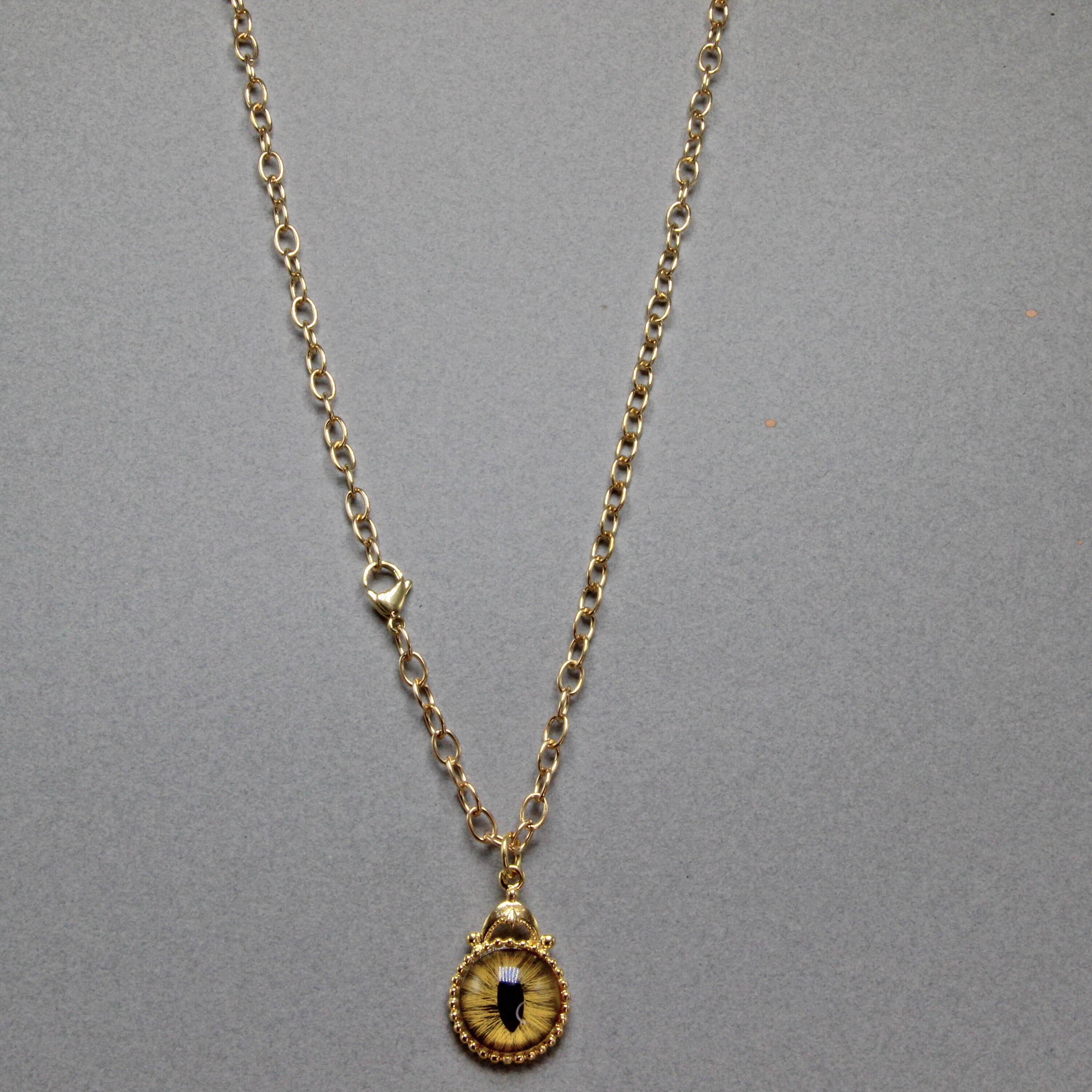 Handmade Necklace Cat Eye Gold Brass Chain 22 Inch Necklace Etsy