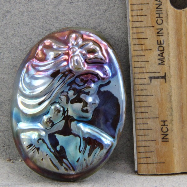 Handmade Raku Cabochon Cameo Blue Copper Reduction Fired Oscarcrow