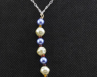 Handmade Jewelry Necklace Alternating Blue and Cream Glass Pearls on A Silver Brass Chain 22 Inch An Oscarcrow Original