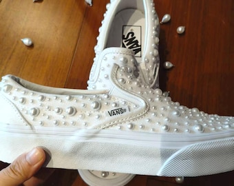 Zapatos de novia con perlas personalizados - Zapatos de boda sin cordones con perlas personalizados - Regalo de aniversario único - Zapatos de boda cómodos con perlas - Zapatos de fiesta