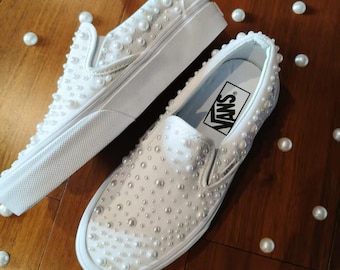 Zapatos de boda sin cordones con perlas personalizados - Zapatos de novia con perlas personalizados - Regalo de aniversario único - Zapatos de boda cómodos con perlas - Zapatos de fiesta