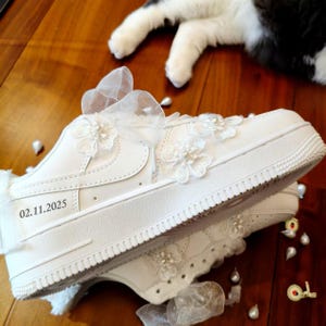 Wedding Pearl Sneakers - Bridal Wedding Personalized Sneakers - Embroidered Lace Bridal Shoes-Anniversary Prom Sneakers - Unique Bridal Gift