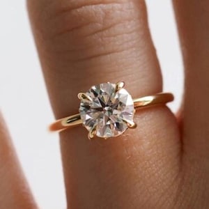 2.50 CT Round Cut Lab Grown Diamond Engagement Ring IGI Certified Lab Grown Solitaire Ring 14K Yellow Gold Diamond Wedding Ring Gift for Her