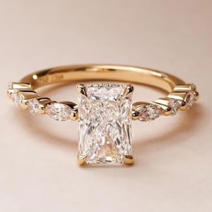 Anel de noivado com diamante Halo oculto, anel de casamento com diamante cultivado em laboratório com lapidação radiante de 3 quilates, anel de diamante pavê, certificado pelo IGI, presentes de aniversário