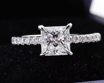 3CT Princess Cut Lab Grown Diamond Engagement Ring 14K White Gold - Etsy
