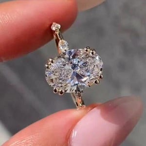 3 Ct Oval Lab Grown Diamond Engagement Ring, IGI Certified Lab Grown Diamond, Gold Wedding Ring For Her, Anniversary Gift Ring For Women