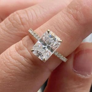 3 CT Hidden Halo Engagement Ring, IGI Certified Radiant Cut Lab Grown Diamond Ring, Invisible Halo-Pave Wedding Ring, Anniversary Gifts