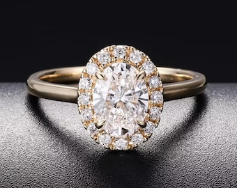 Oval Lab Grown Diamond Engagement Ring, Halo, IGI Certified