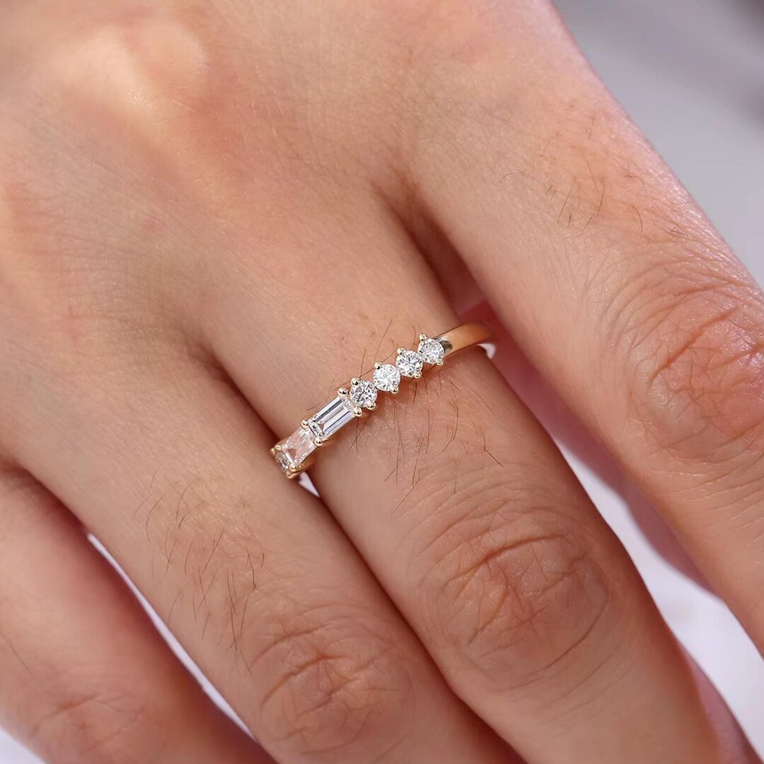 Baguette Cut Lab Grown Diamond Wedding Band, Baguette & Round Diamond ...