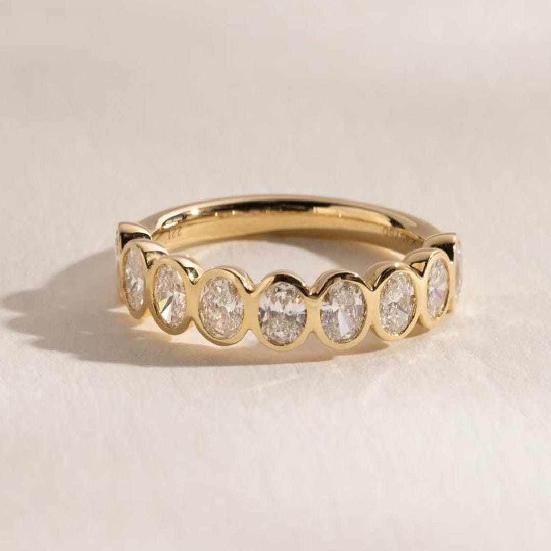 14K Gold Lab Grown Diamond Wedding Band, Oval Cut Half Eternity Ring - Etsy