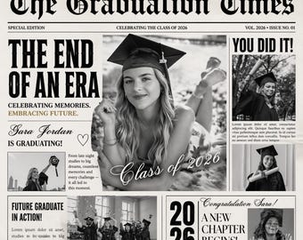 Graduation Newspaper Template | Grad Announcement Canva | Class Of 2026 Newsletter | Custom Newsletter Template |