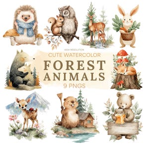 Watercolor Forest Animals Set