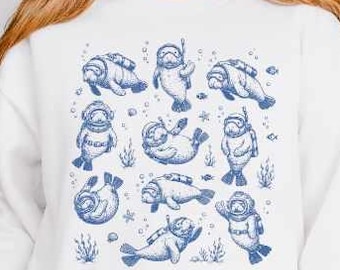 Manatee Sweatshirt, Manatee in Scuba Gear Sweatshirt, Manatee Lover Gift