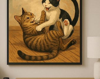 Lámina artística de gatitos juguetones, regalo original para amantes de los gatos (descarga digital)