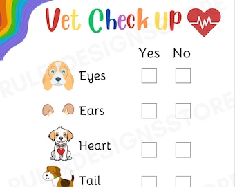 Check-Up-Bogen für Hunde - printable Download - Kindergeburtstag-Party-Hunde-Thema