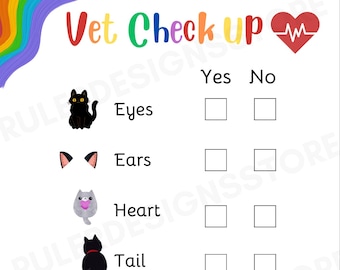 Cat Vet Check Up Sheet - Druckbare Datei zum Kindergeburtstag