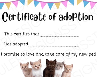 Katzen Adoptionsurkunde - Printable Download Kindergeburtstag Party Thema Katze