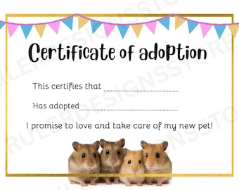 Hamster Adoptionsurkunde - Printable Download - Euer neues Haustier
