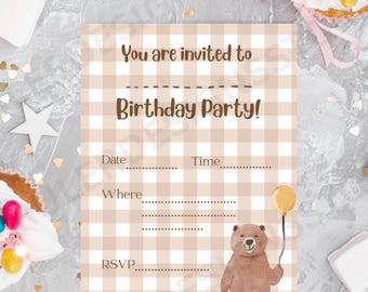 Teddy Bär-Geburtstags-Party Einladung - Druckbare digitaler Download