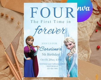 Frozen Fourth Birthday Invitation, Elsa & Anna Theme (Digital Download)