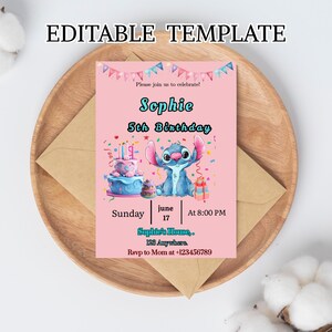 Editable Stitch Birthday Party Invitation Template, Cartoon Birthday Invitation, Stitch Birthday pool Party Invitation, Stitch Bday evite
