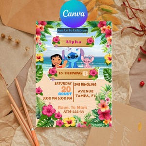 Custom Editable Editable Stitch Invitation, Lilo And Stitch Birthday Invite Printable Stitch Party Template, Stitch Birthday Girl Canva Edit