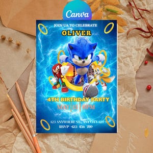 Sonic Editable Birthday Invitation | Hedgehog Party Invitation Template Printable | For Boy and Girl invitation | Invite Instant Download