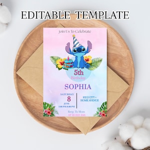 Editable Stitch Invitation, Custom Printable Stitch Party Invite Template, Stitch Birthday Invite, Digital Stitch Birthday Girl Canva Edit