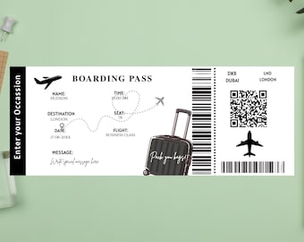 Editable Boarding Pass Template, Printable Plane Ticket, Personalized Travel Gift, Digital Download