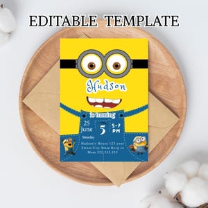 Editable Minion Birthday Invitation Template, Printable Birthday Party Invitations, Digital Kids Party Invite Template, Evite Bday Card