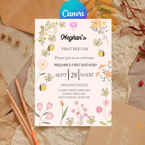 Editable Bee First Birthday Invitation, Sweet To Bee One Birthday Invitation, Bee Day Party, Cute Bee Invitation, Instant Download, GBP24