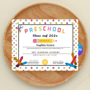 Editable Preschool Graduation Certificate, Preschool Graduation, Last Day of Preschool, Preschool Graduate Diploma