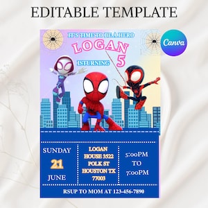 Spidey Invitation, Spidey And His Amazing Friends Birthday Invitation, Spidey And Friends Boy Invite, Digital template, Instant download