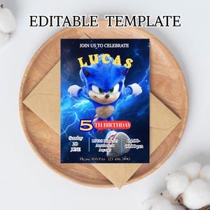 Editable Sonic Birthday Invitation, Sonic The Hedgehog Birthday Invitation, Editable Sonic, Printable Birthday Invitations, Sonic Template