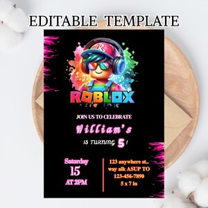 Roblox Invitation, Game Birthday, Roblox Boy Birthday, Roblox Invite, Roblox Party, Roblox, Party Editable Template Invitation, Kids Invite