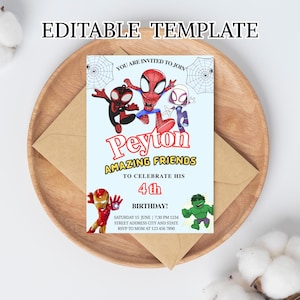 Watercolor Spidey and his Amazing Friends Birthday Party Invitation, Superhero Birthday Invite, Editable Template, Mobile Invite, Printable