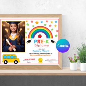 Editable Pre-K Diploma Graduation Pre-K Certificate School Graduation Certificate Last Day of School Diploma Certificate