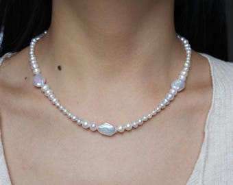 Baroque Pearl Necklace, Freshwater Pearl Necklace, Irregular Pearl Strand Necklace