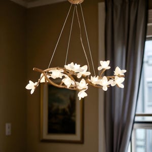 Nordic Tree Branch Chandelier: Plum Blossom Lights, Glass Birds